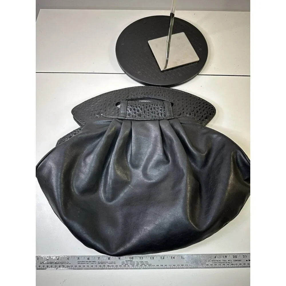 EURO Lambskin Black 70s 80s Vintage Diamond Handbag Shoulder Bag Vintage